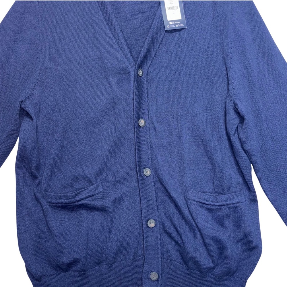 Chaps Mens Navy V-Neck Front Button Cardigan Sweater XLarge Elbow Patches - Picture 3 of 5